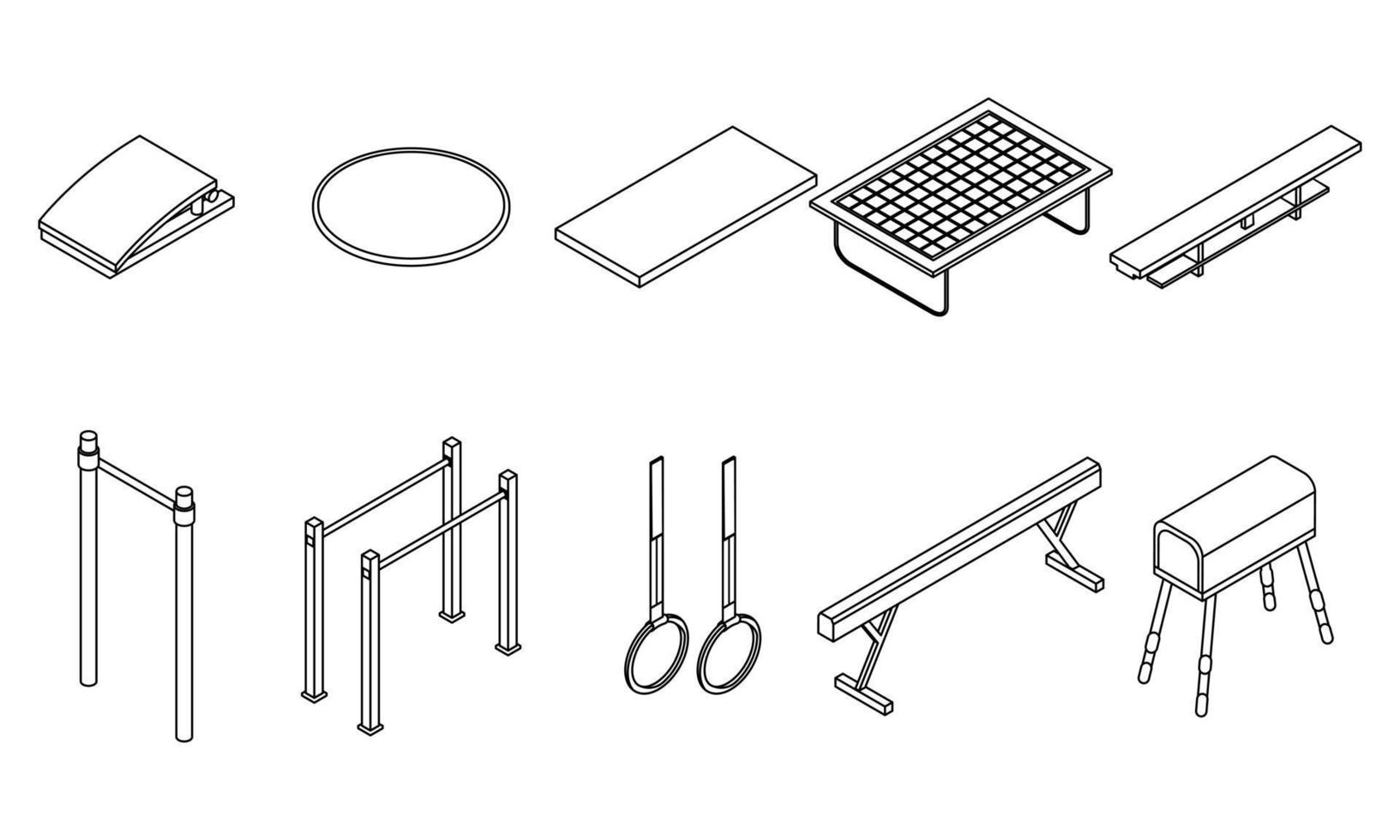 Gymnastics equipment icons set vector outine