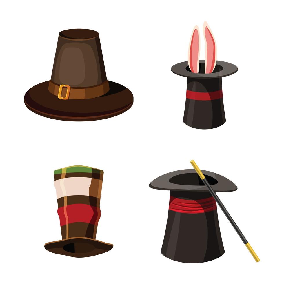 Top hat icon set, cartoon style vector