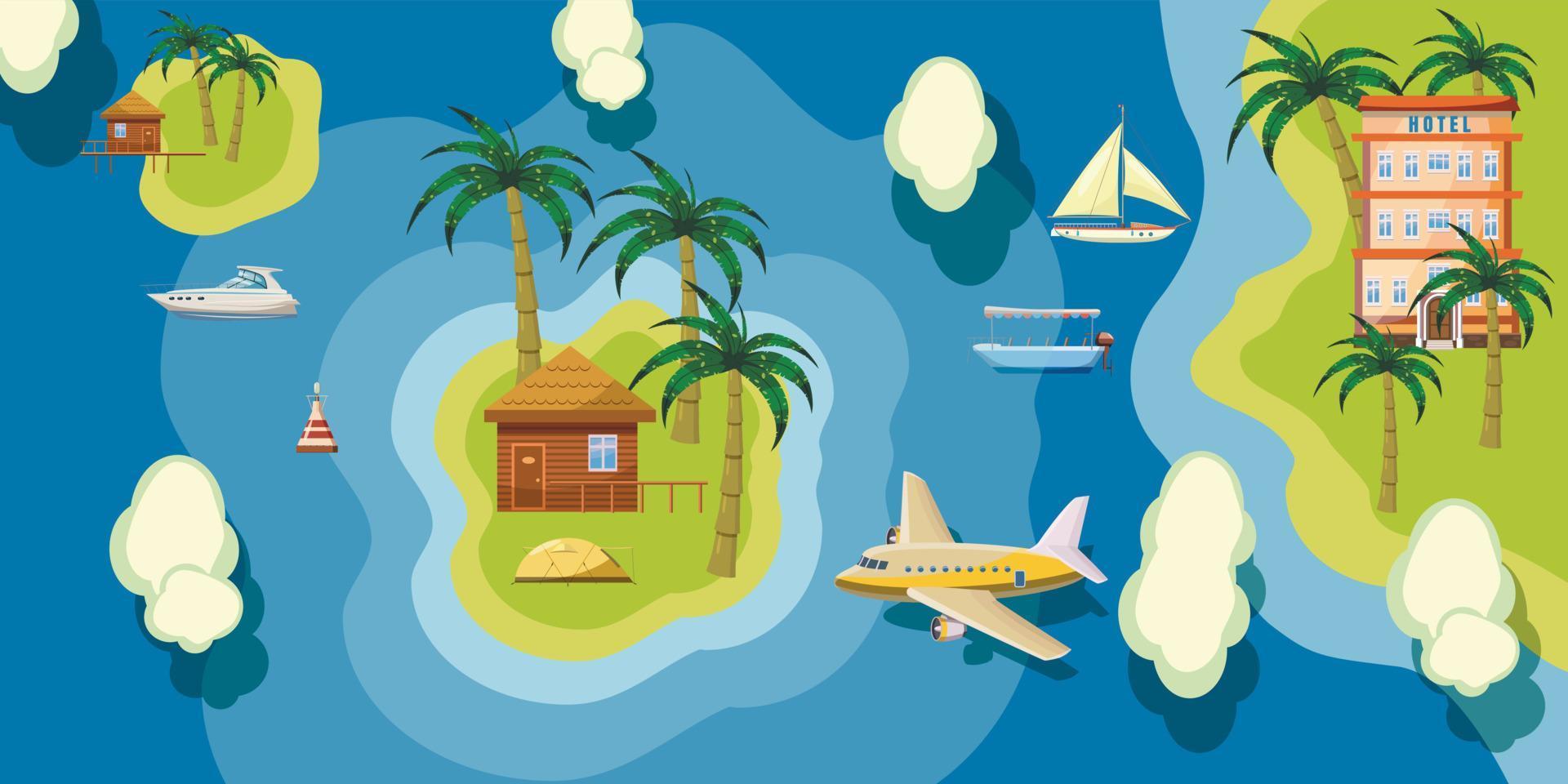 Sea rest banner horizontal top view, cartoon style vector