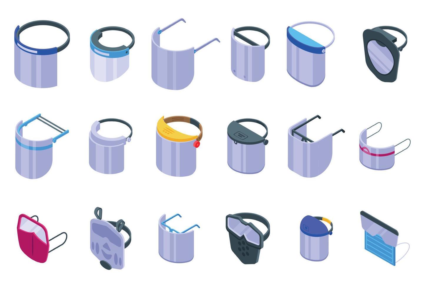 Face shield icons set, isometric style vector