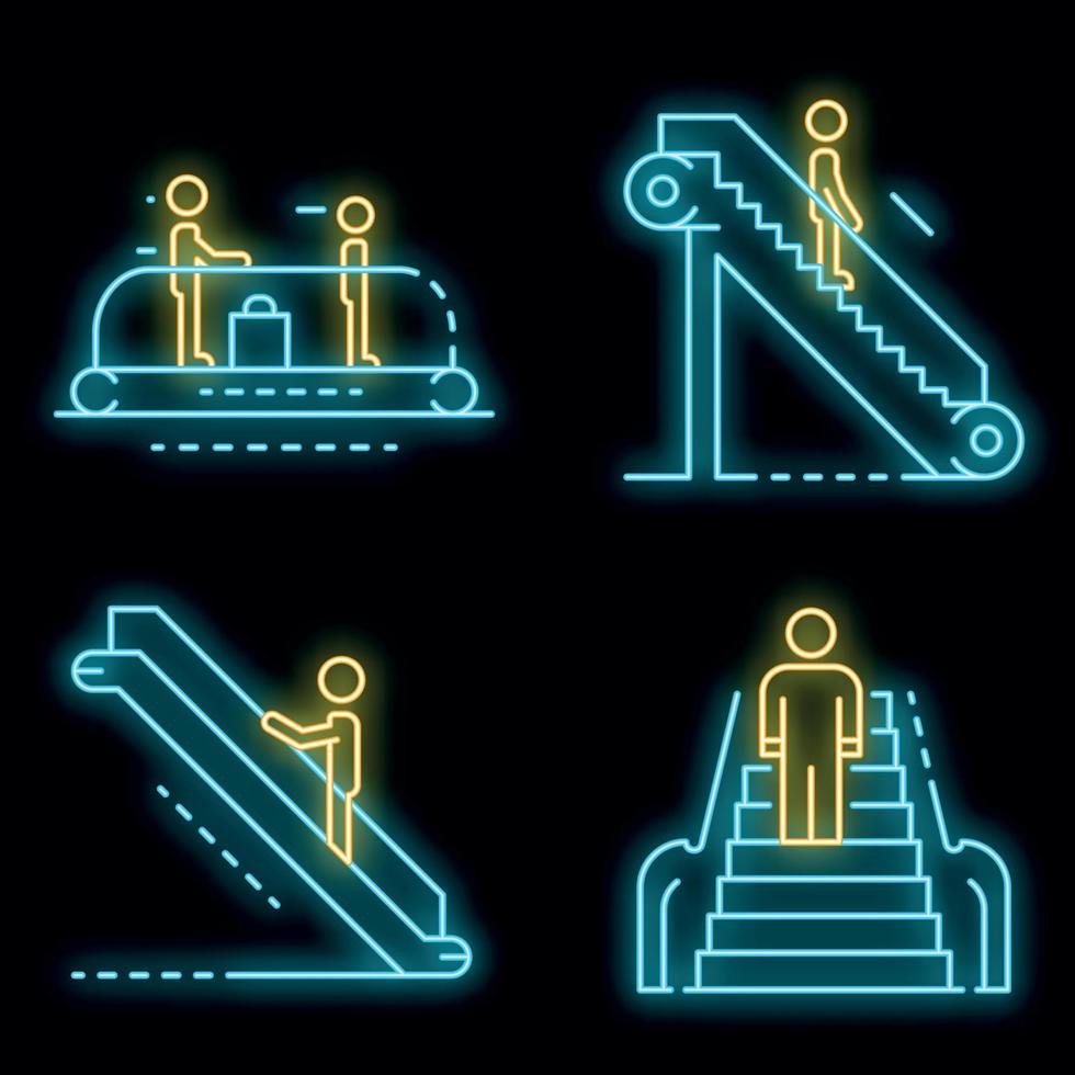 conjunto de iconos de escaleras mecánicas neón vectorial vector