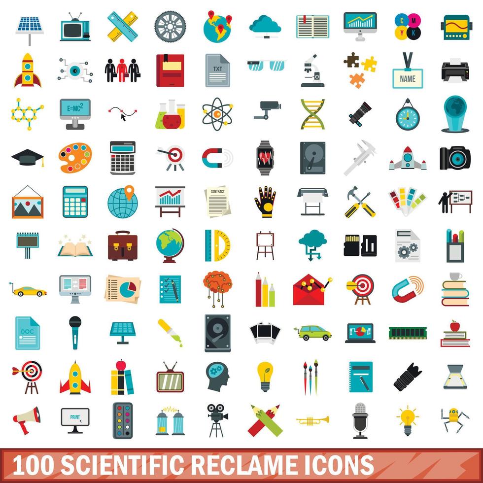 100 iconos de recuperación científica establecidos, estilo plano vector