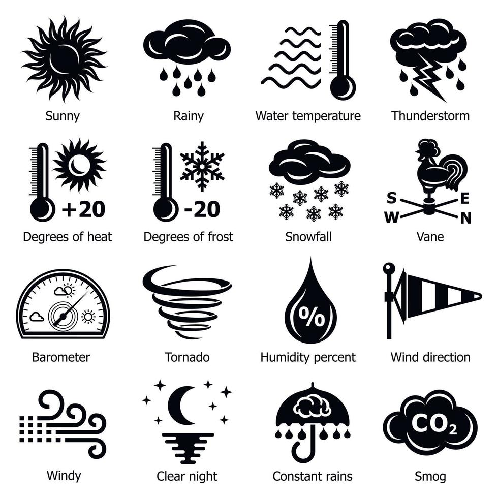Weater icons set, simple style vector