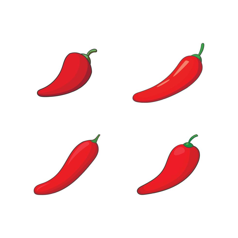 Chilli icon set, cartoon style vector