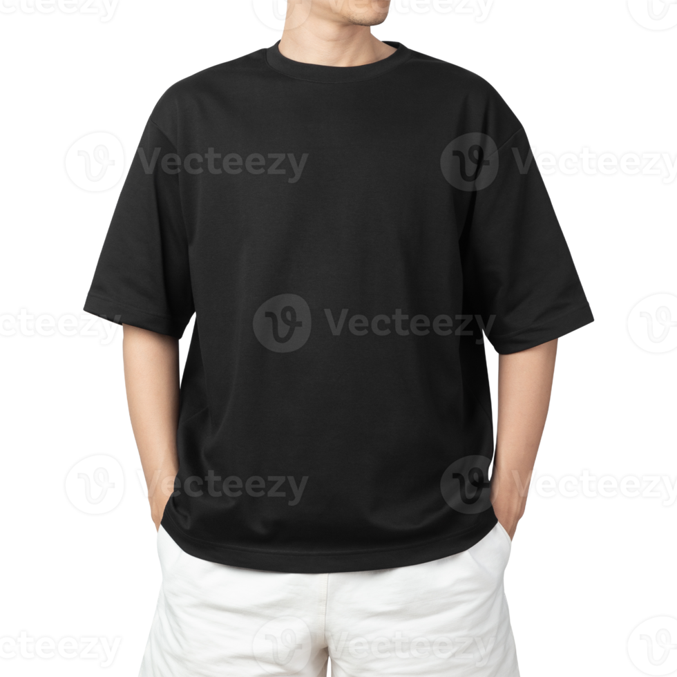 Man in black oversize t-shirt mockup, Design template png