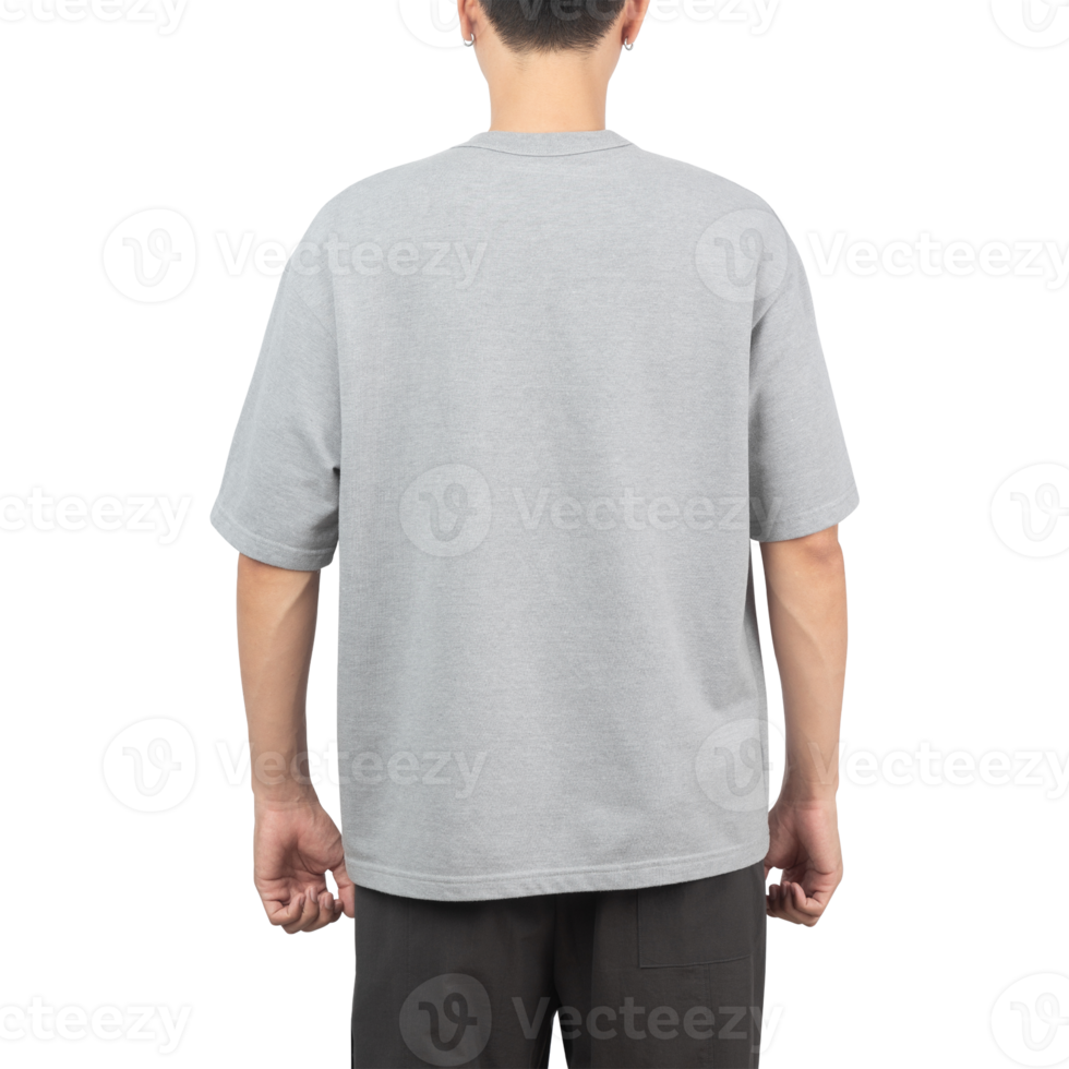 homme en maquette de t-shirt surdimensionné gris, modèle de conception png