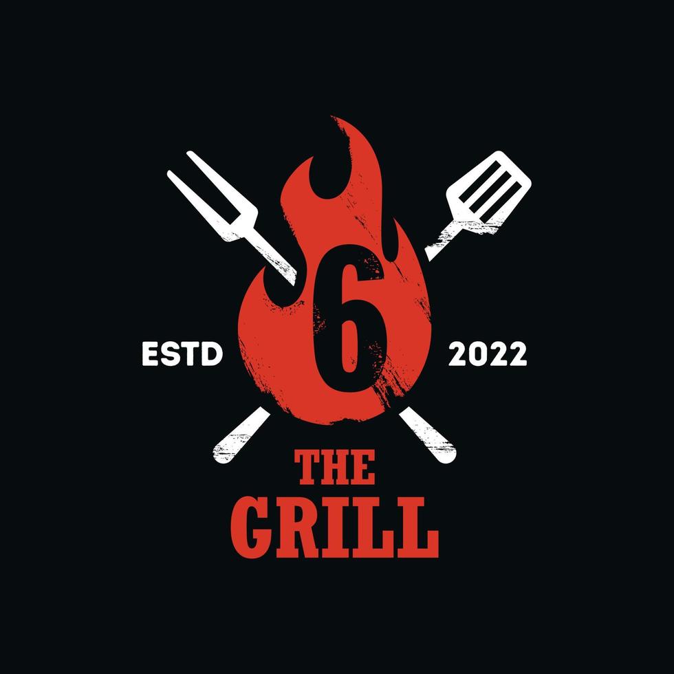 parrilla fuego número 6 logo vector