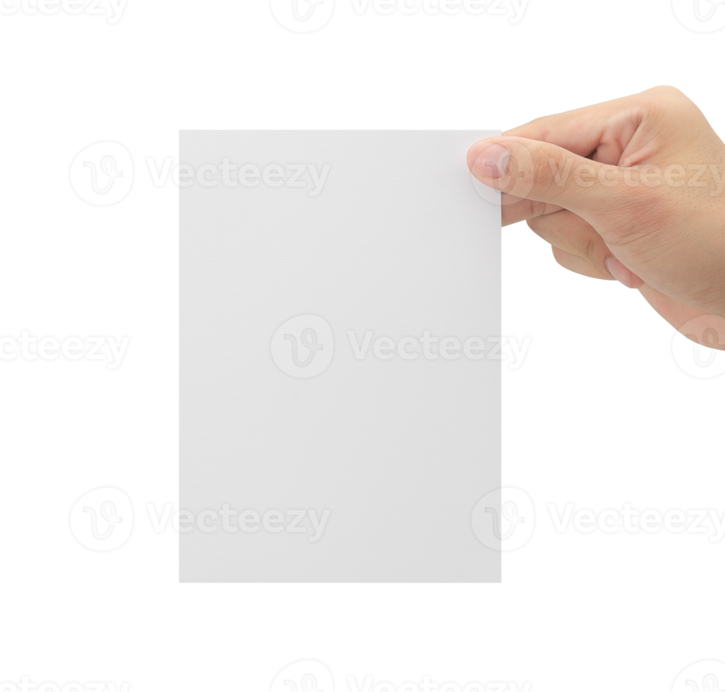 Hand holding blank paper, Greeting card mockup png