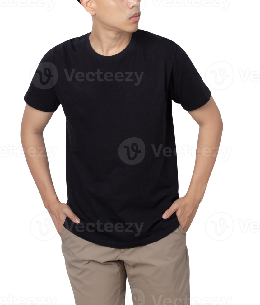 Young man in black T shirt mockup cutout, Png file