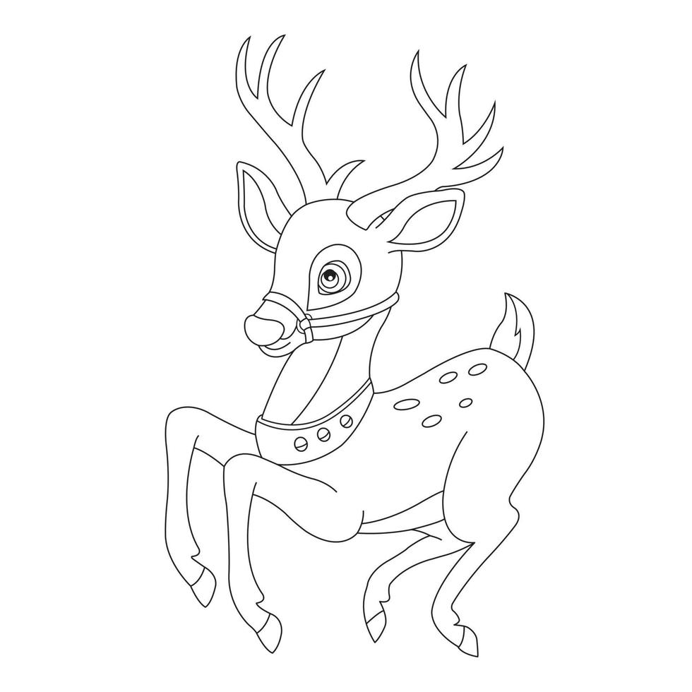 Cute Deer Coloring Page for Kids Animal Outline Reindeer Coloring Book Cartoon Vector Illustration