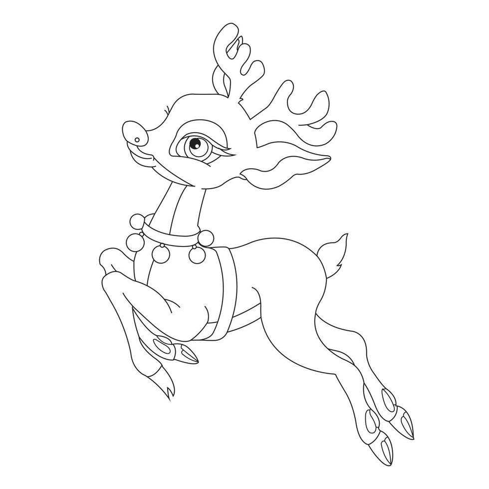 Cute Deer Coloring Page for Kids Animal Outline Reindeer Coloring Book Cartoon Vector Illustration