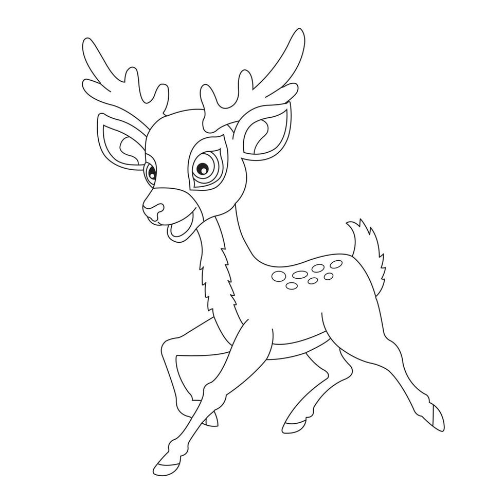 Cute Deer Coloring Page for Kids Animal Outline Reindeer Coloring Book Cartoon Vector Illustration