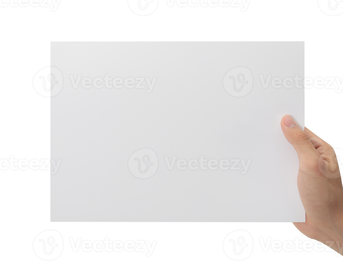 Hand holding blank paper, Greeting card mockup png