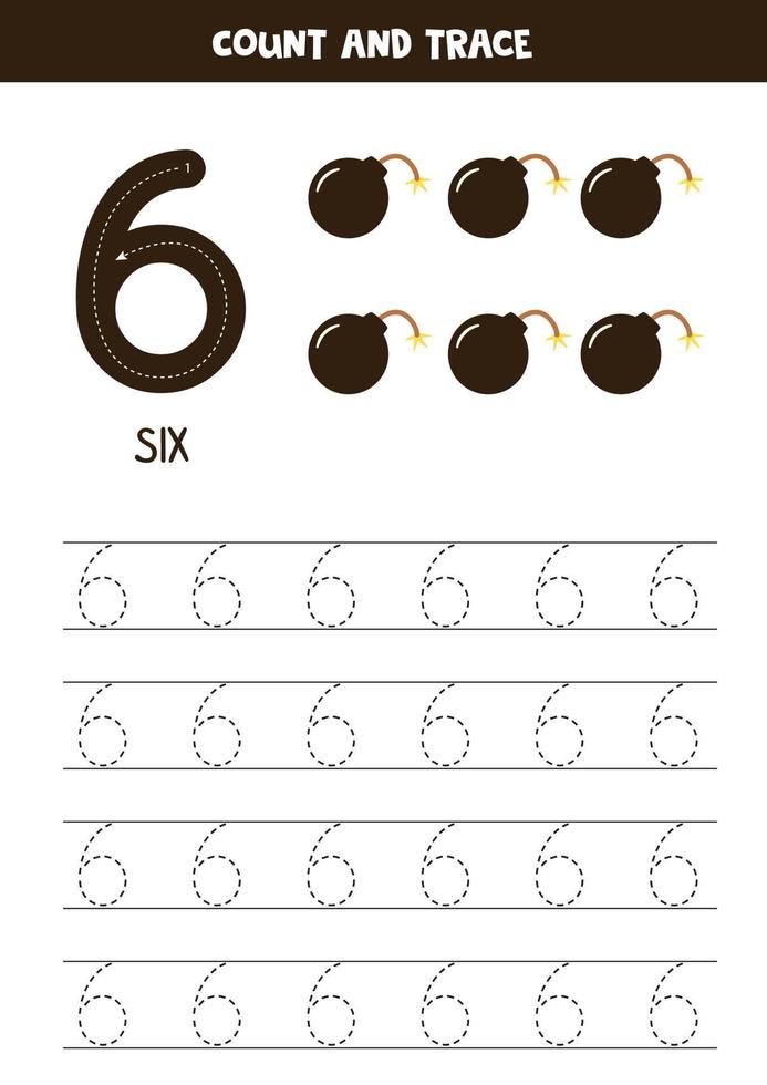 Tracing numbers worksheet with cute pirate elements. vector
