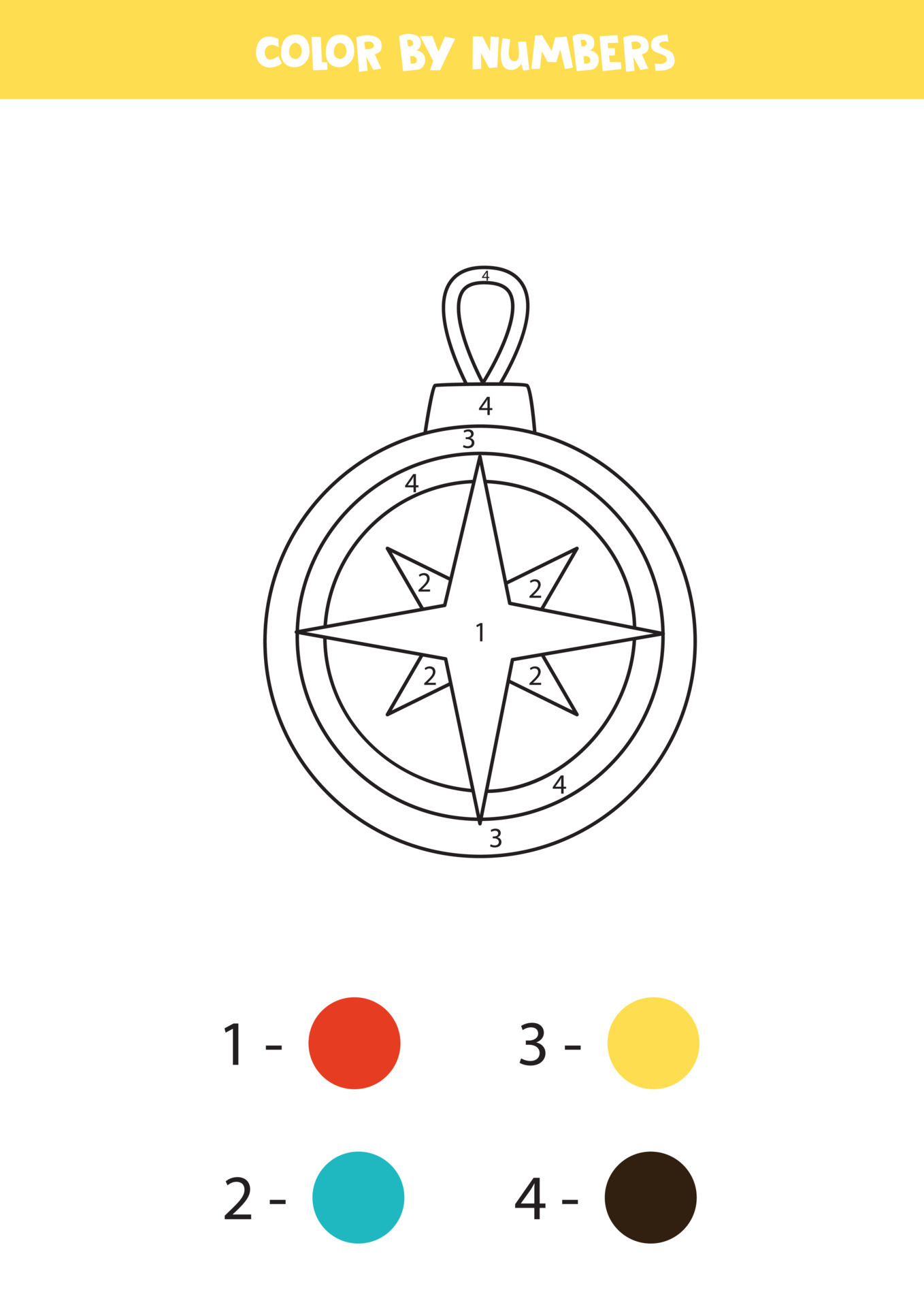 Color navigational compass by numbers. Worksheet for kids. 8520273