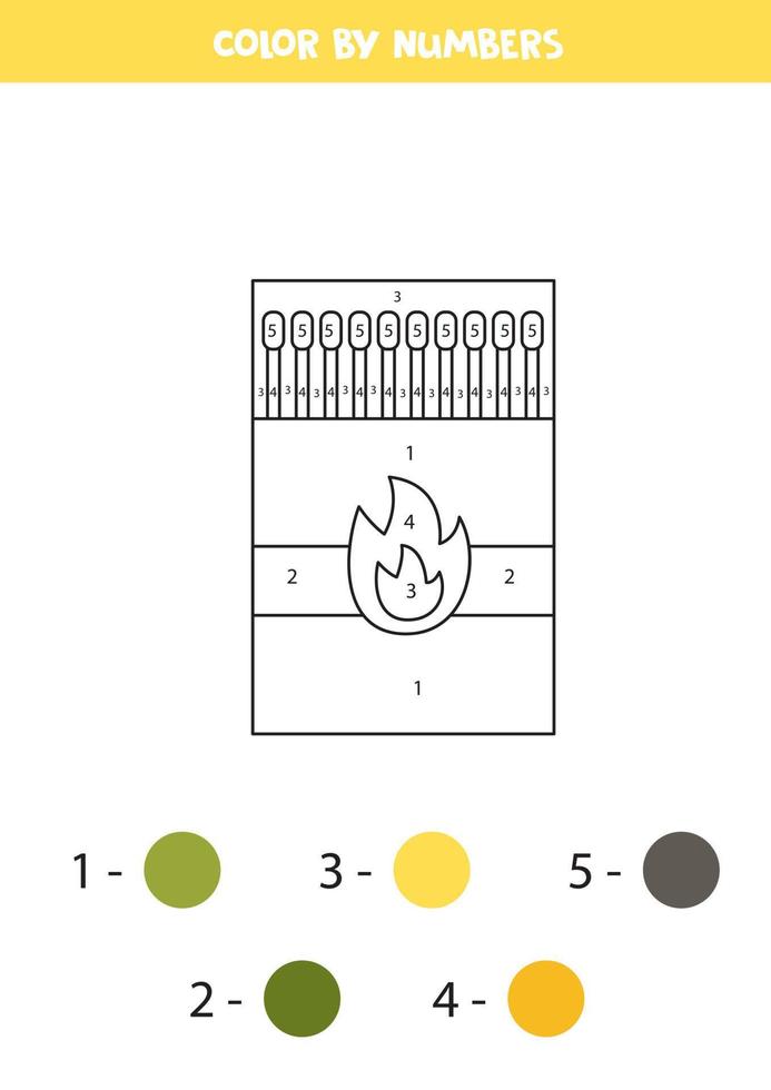 Color hand drawn matches by numbers. Worksheet for kids. vector
