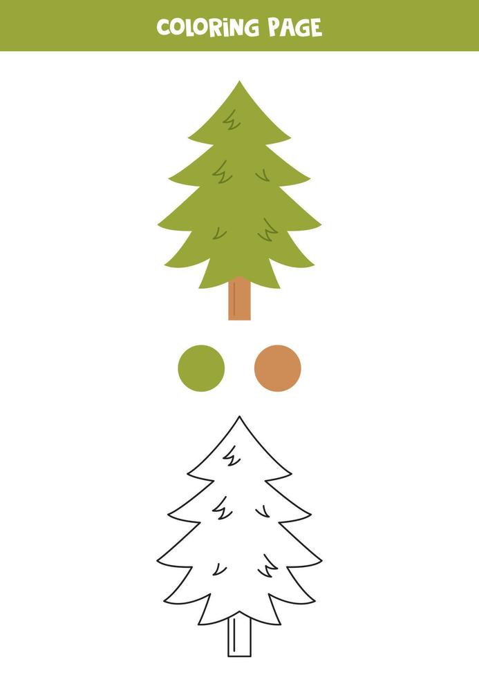 Color green pine. Worksheet for kids. vector