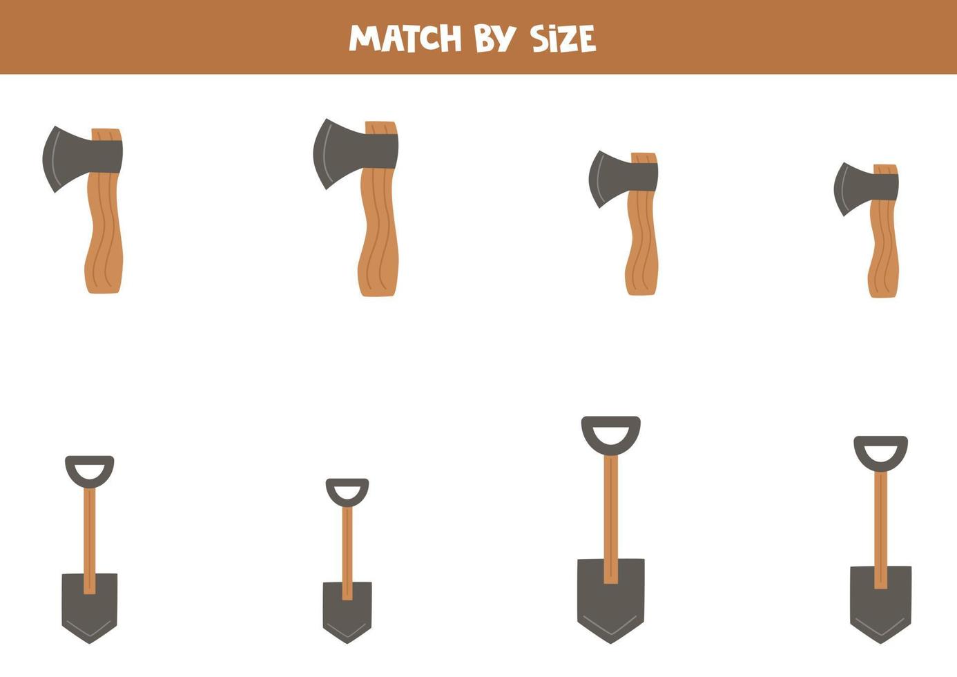 Matching game for preschool kids. Match axes and shovels by size. vector