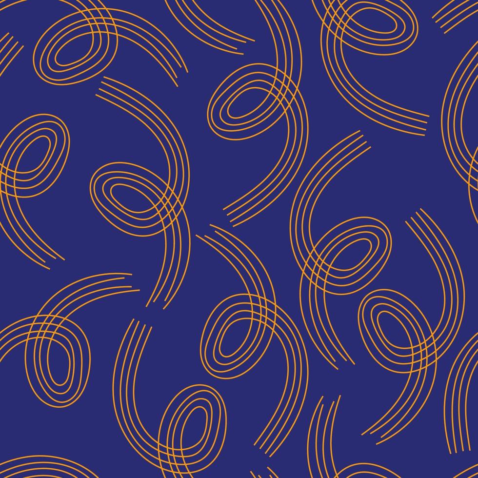 Seamless pattern with abstract minimalist lines, flat vector illustration on dark blue background. Trendy doodle elements on repeated pattern.