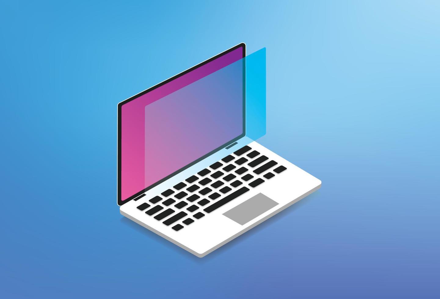 computadora portátil isométrica tecnología moderna pc escritorio icono mínimo malla ui ux ilustración de fondo colorido abstracto vector
