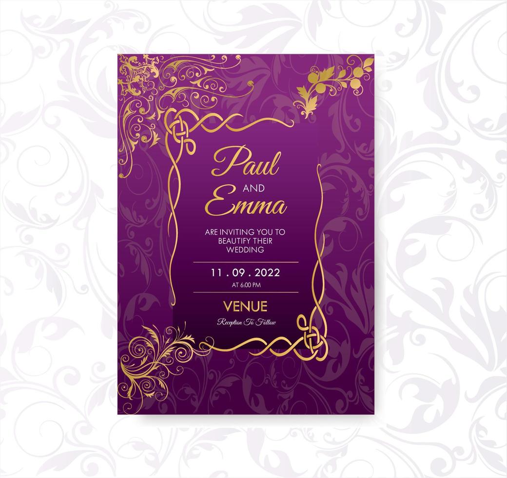 Elegant Wedding Invitation Card Template Purple Floral Greeting, Celebration Ceremony Reception Decoration vector
