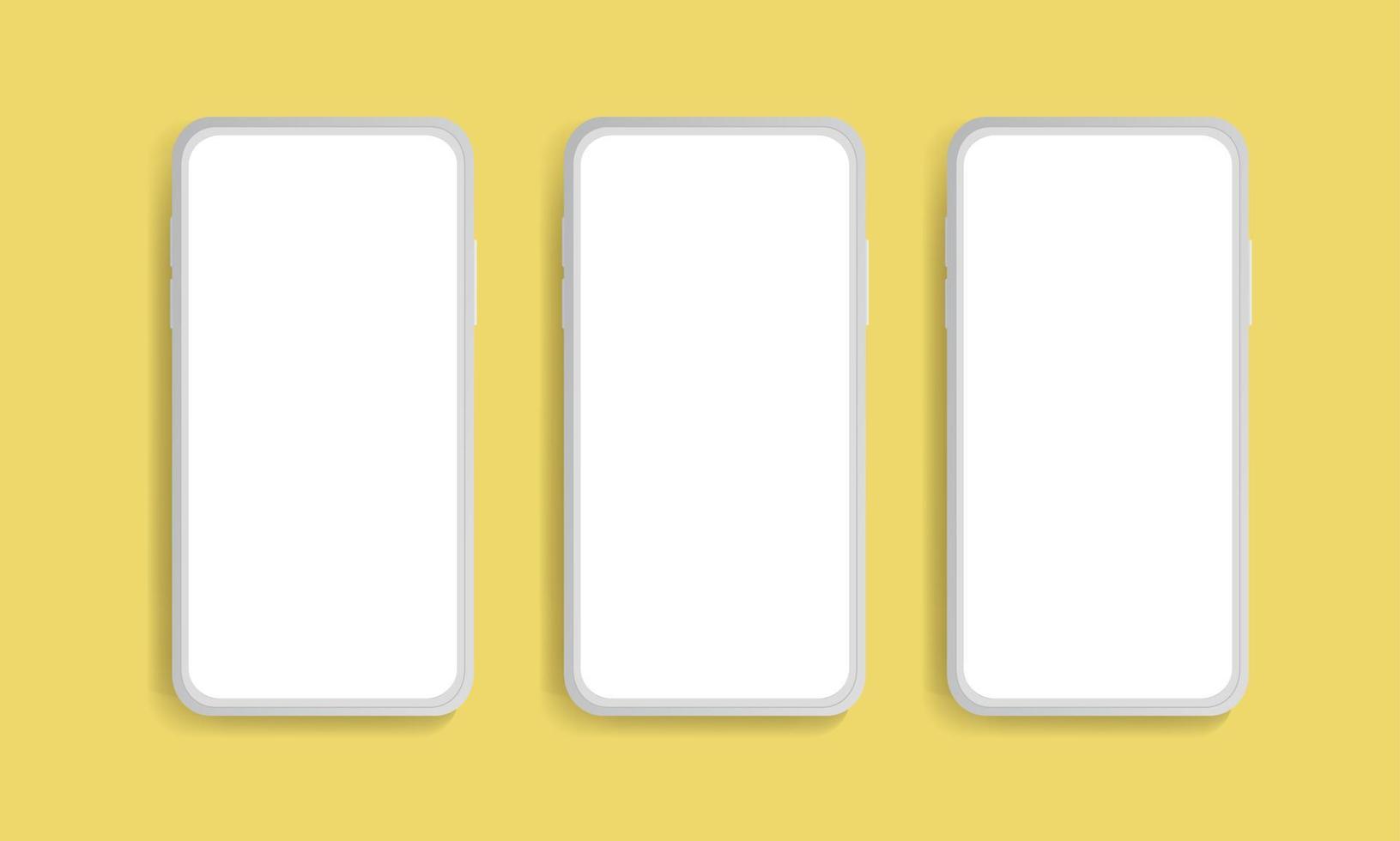 Clay Smartphone Style Three Set Blank Device Mockup Template Realistic Render Mobile Phone Display Technology Presentation vector