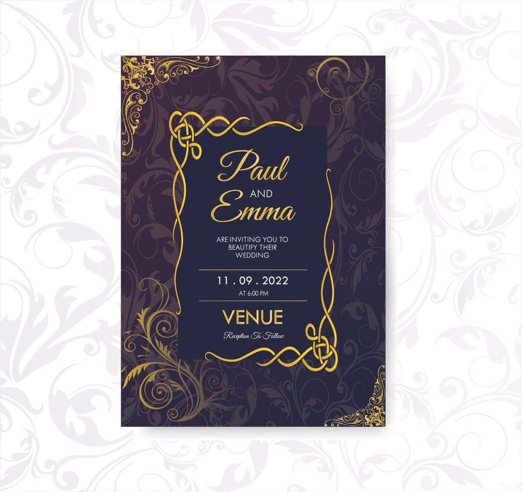 Beautiful Wedding Invitation Template Dark Gold For Decoration Celebration Engagement Greeting Ceremony Reception Marriage vector