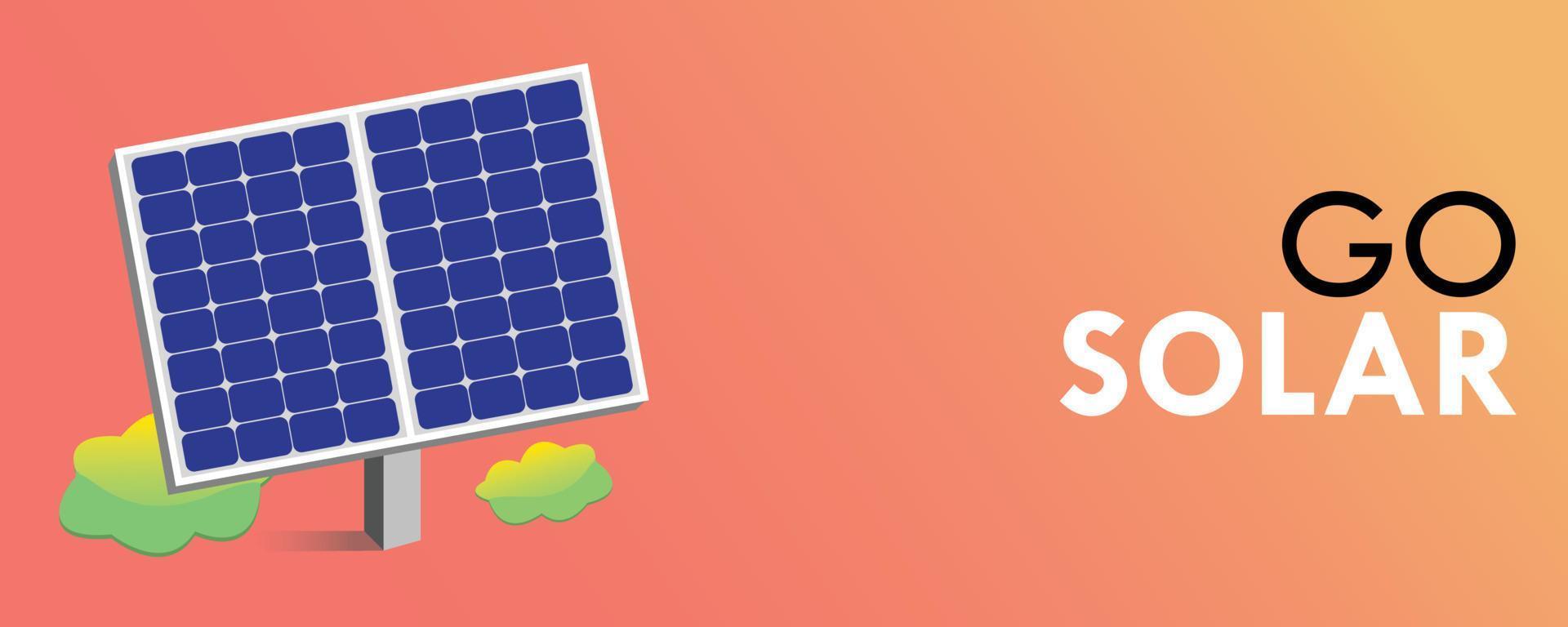 Go Solar Illustration Infographic Solar Panel Sun Clean Plants Modern Electricity Green Renewable Power Sustainable Energy Industry Innovative Energetic Environment Nature Message Banner Template vector