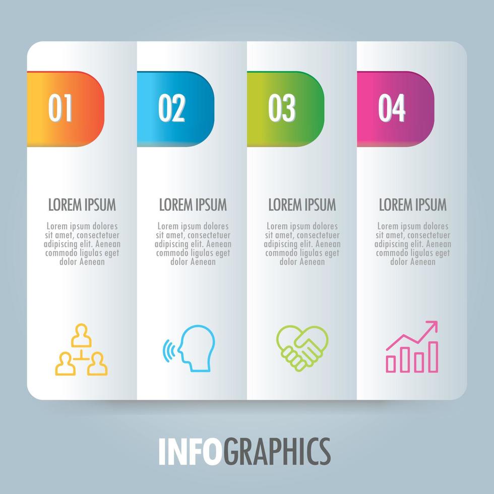 plantilla de infografía digital moderna colorida cuatro opciones proceso iconos de marketing diseño de negocios vector