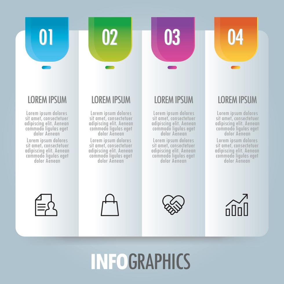 plantilla de infografía digital moderna y colorida ilustración de proceso numerado de cuatro opciones con iconos de marketing diseño de presentación comercial para diseño web de banners vector