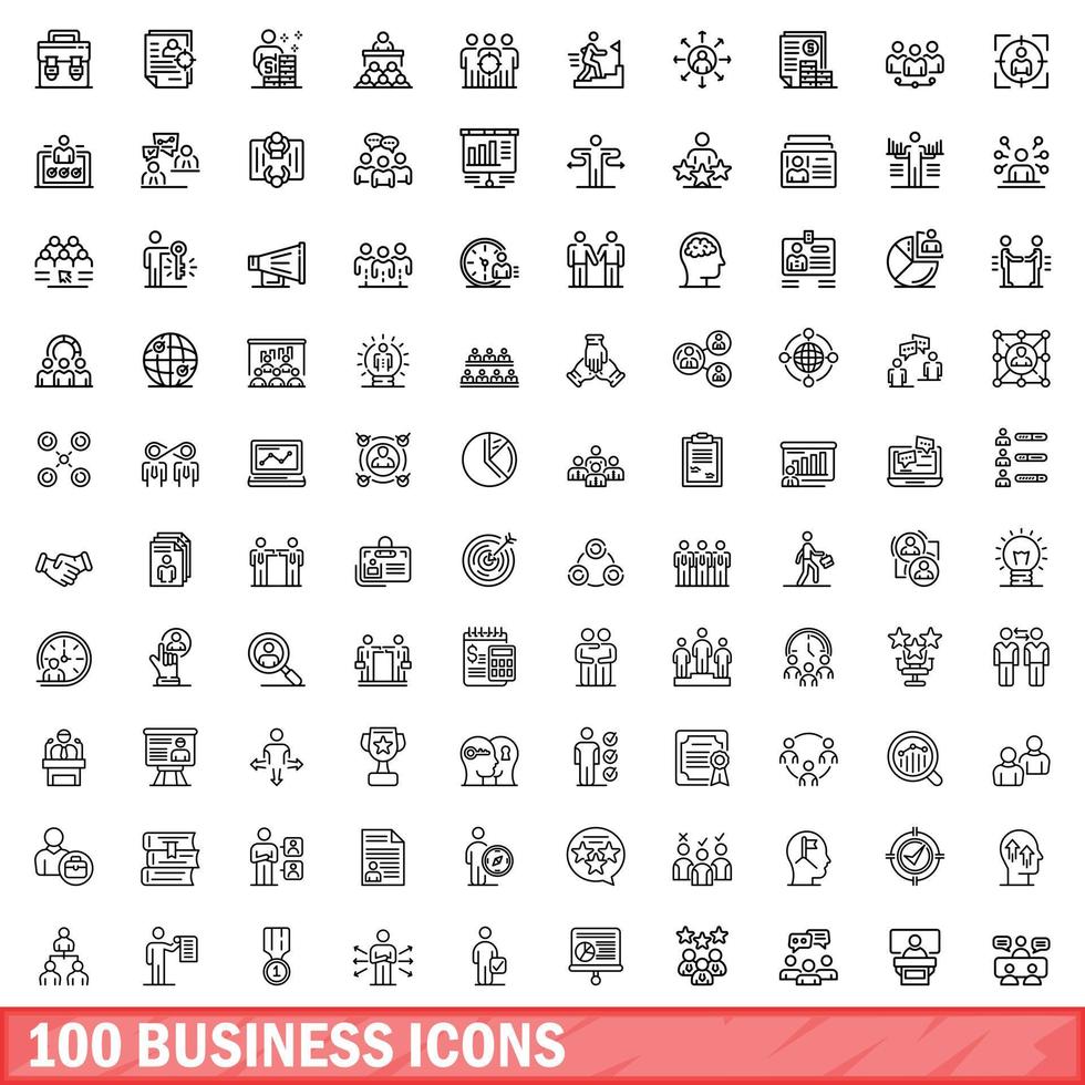 100 business icons set, outline style vector