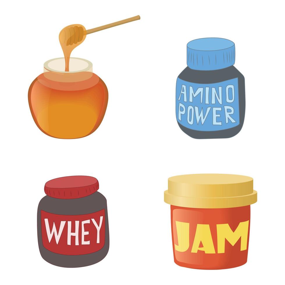 Jam icon set, cartoon style vector