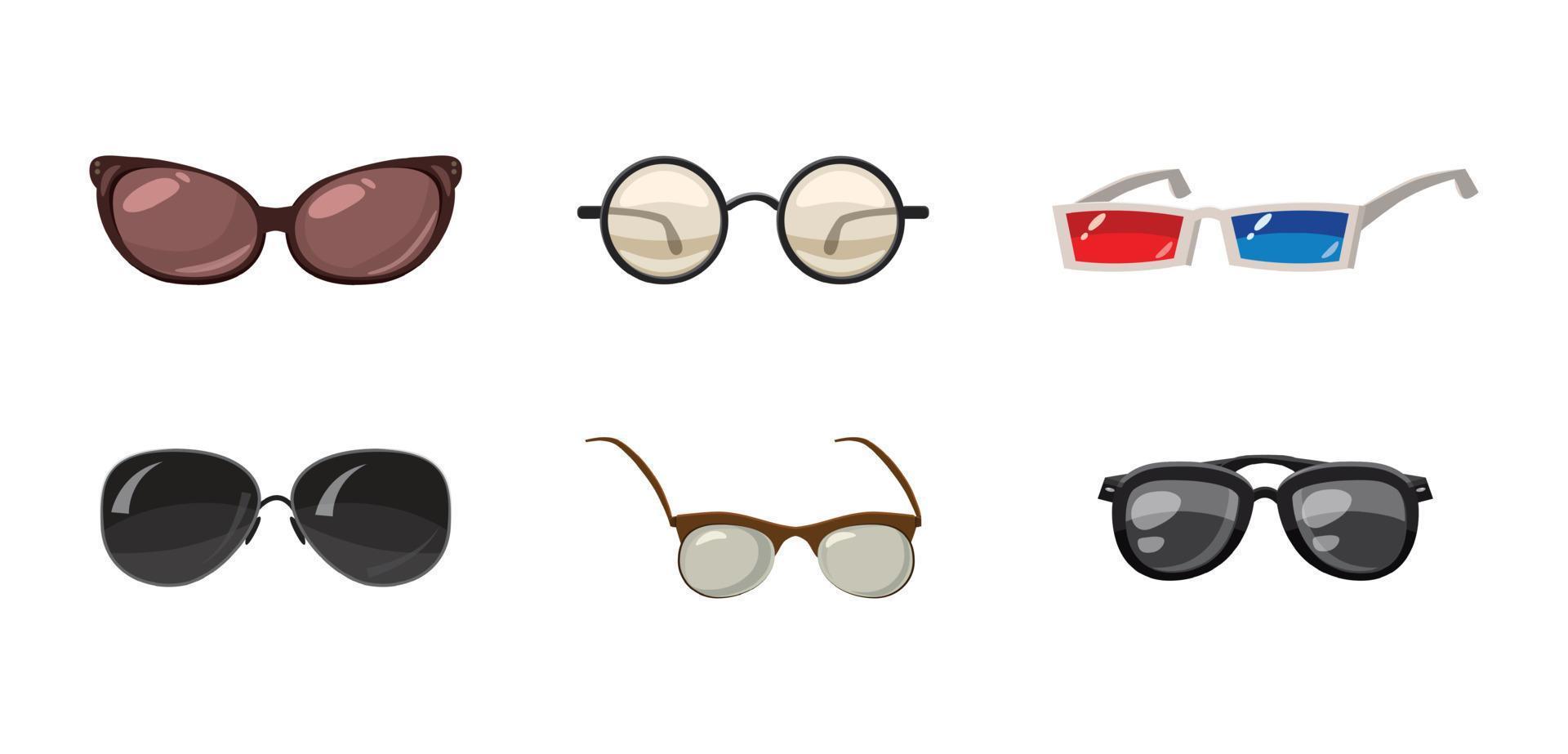conjunto de iconos de gafas, estilo de dibujos animados vector
