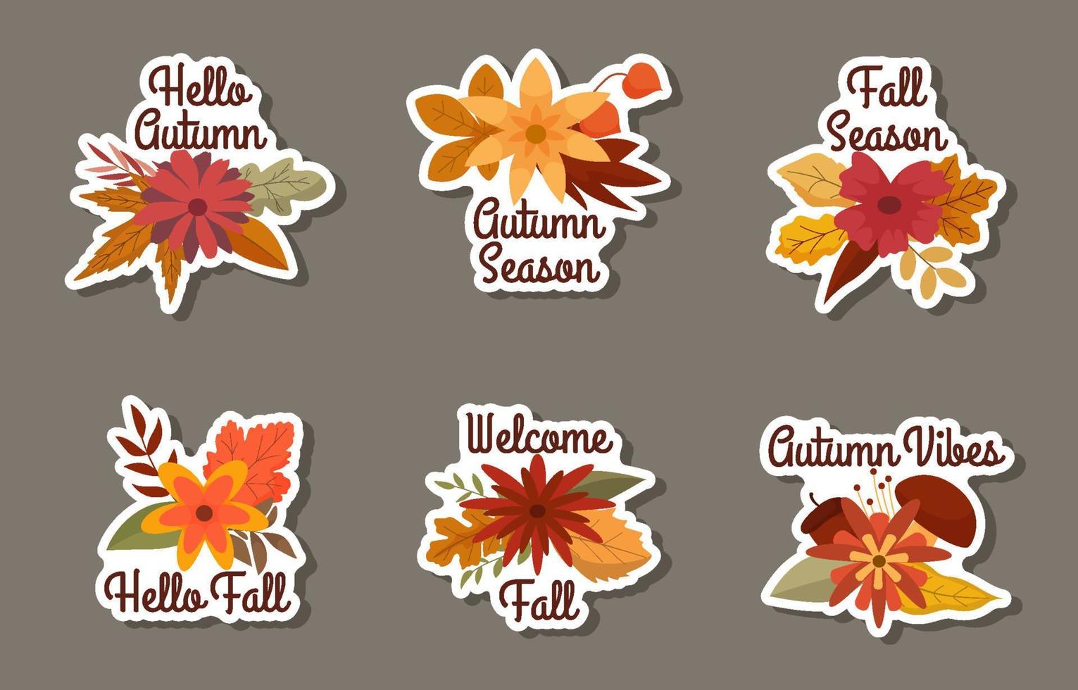 conjunto de pegatinas florales de otoño vector