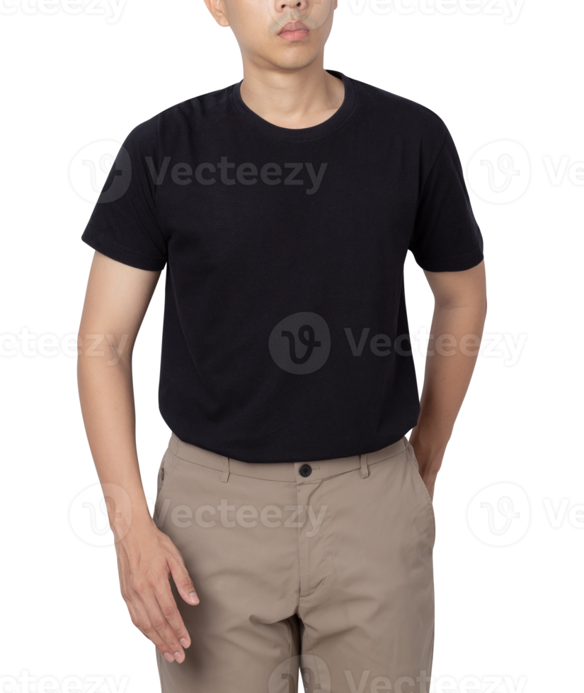 Young man in black T shirt mockup cutout, Png file