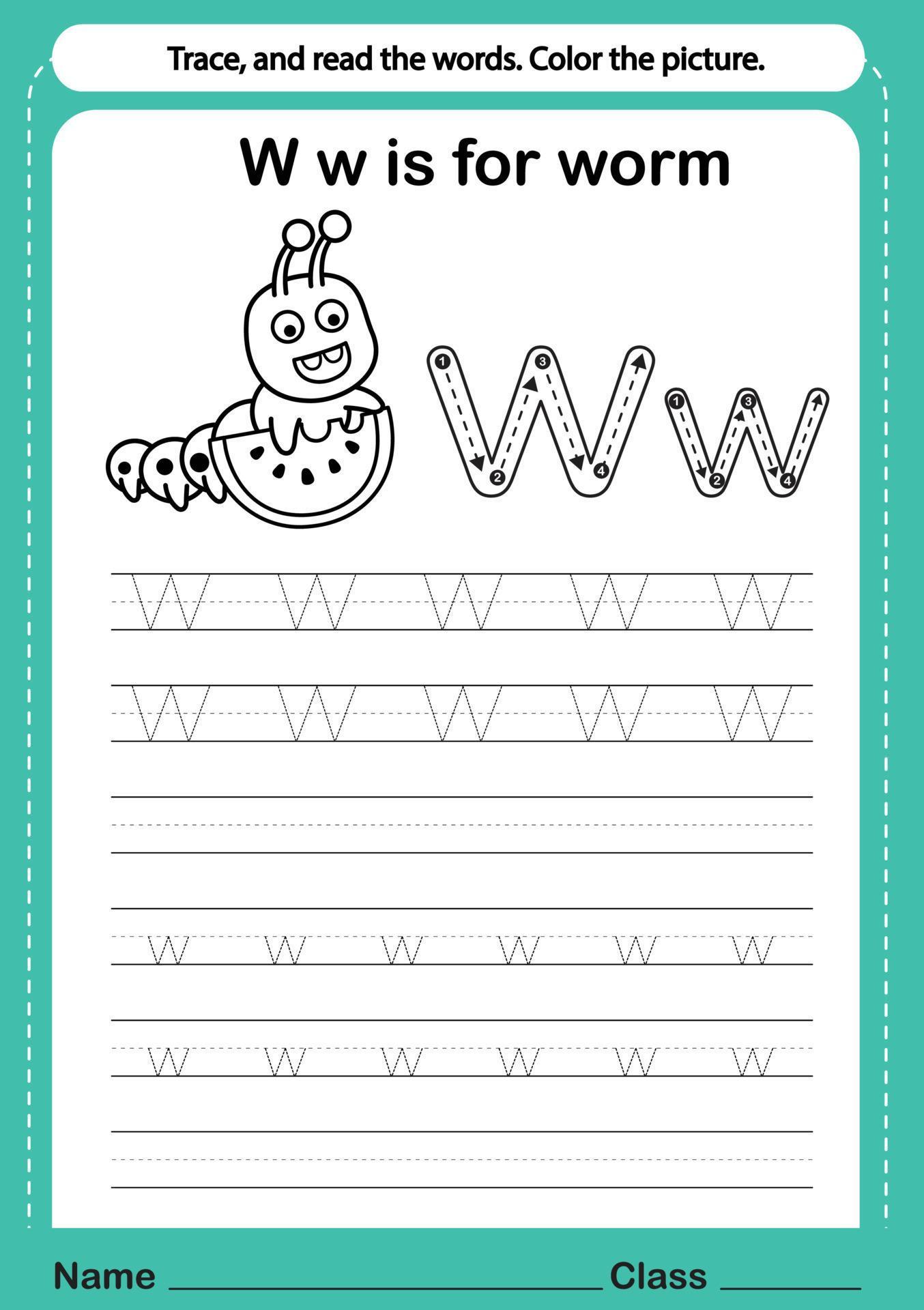 Alphabet w exercise with cartoon vocabulary for coloring book ...