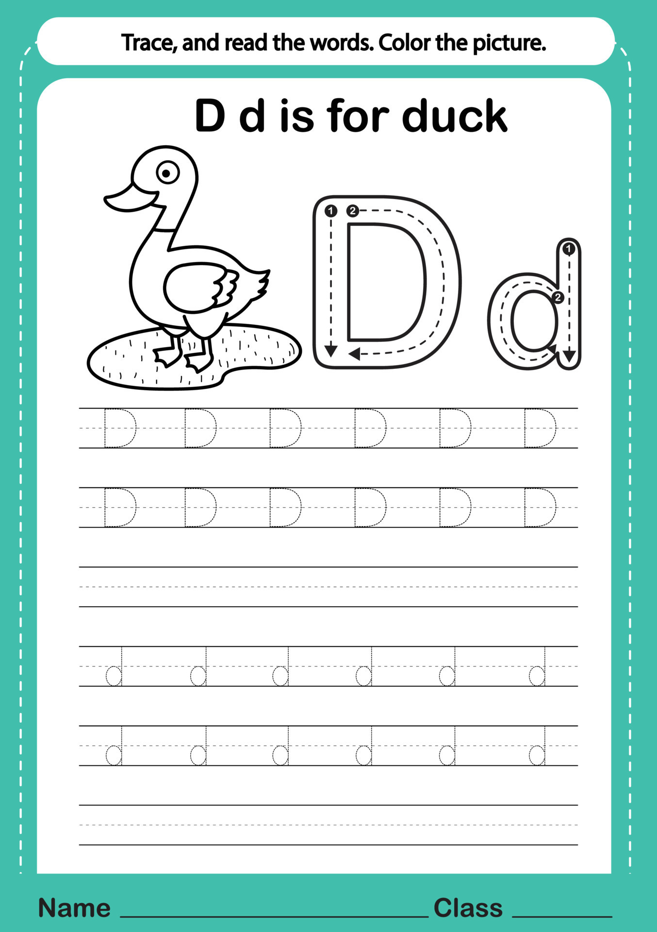 Alphabet d exercise with cartoon vocabulary for coloring book ...