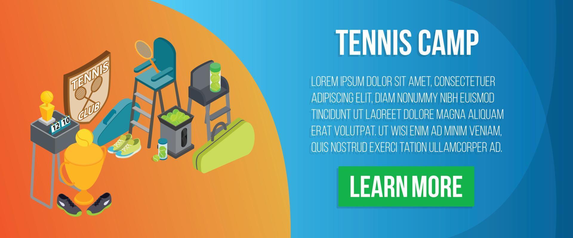 Tennis camp concept banner, isometric style vector