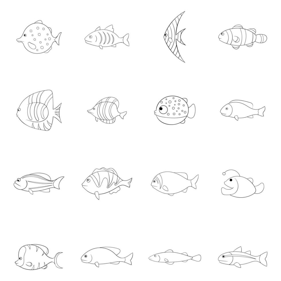 Different fish icon set outline vector