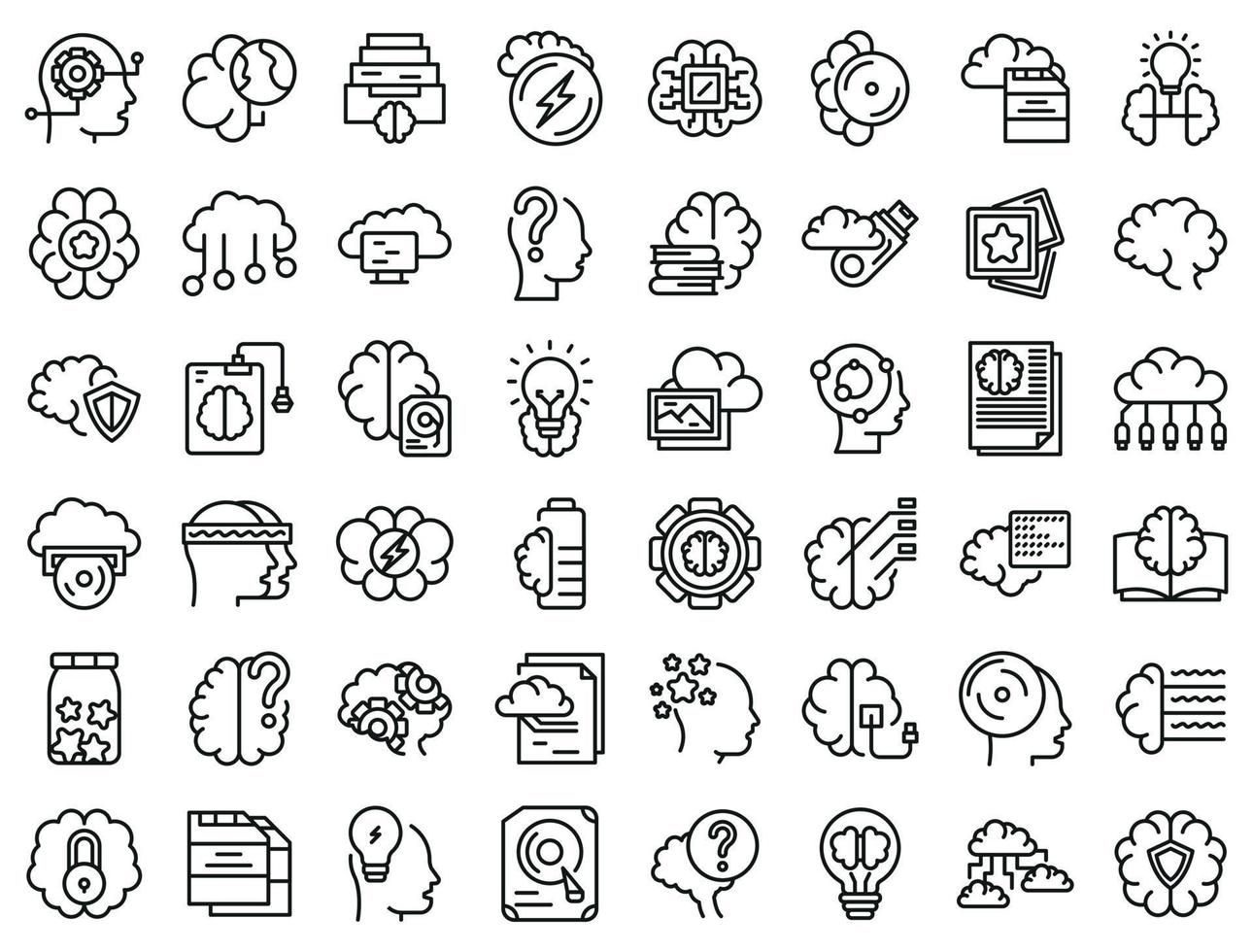 Memory icons set outline vector. Brain care vector