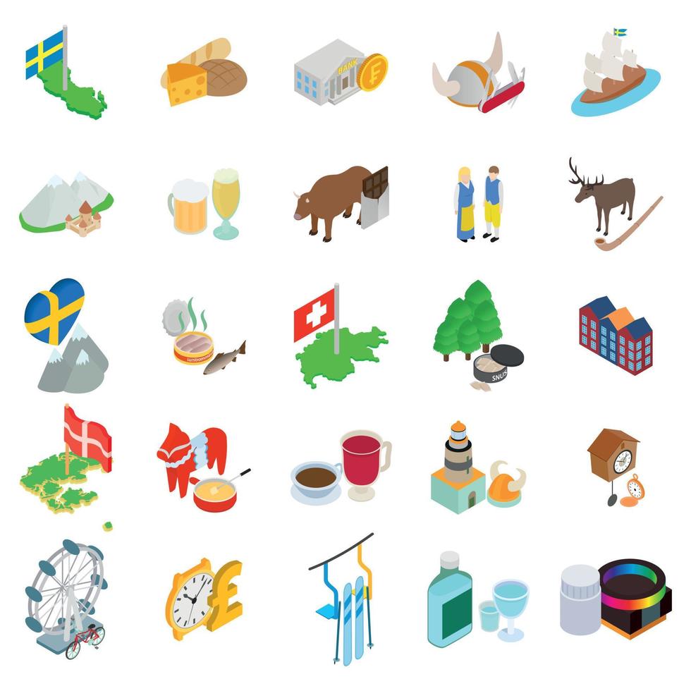 Baltic country icons set, isometric style vector