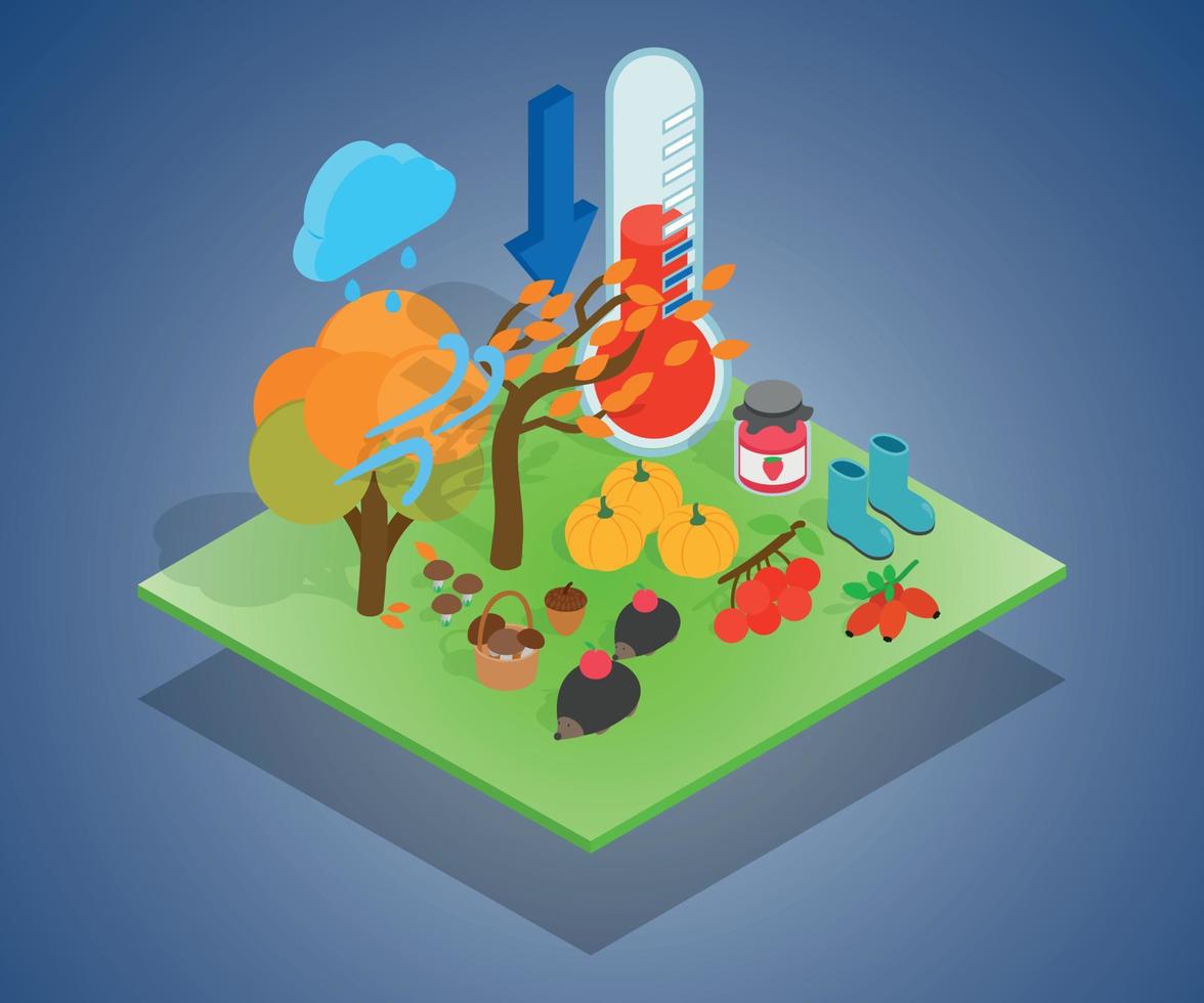 Fall concept banner, isometric style vector