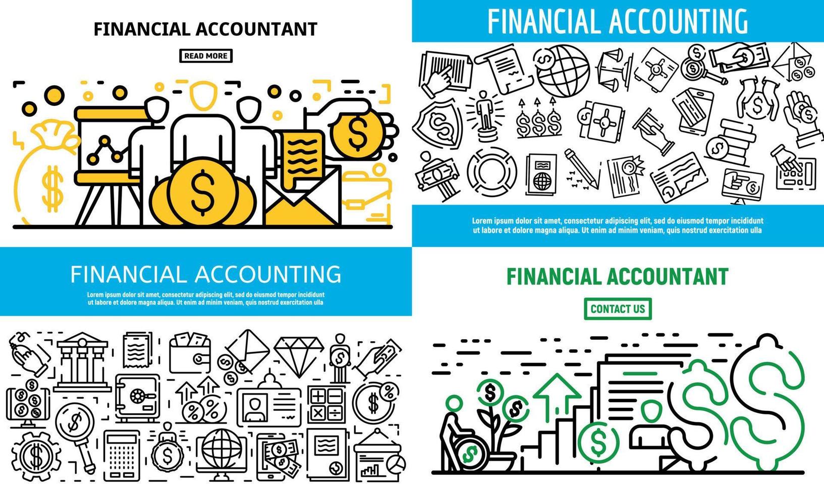 Accountant financial banner set, outline style vector