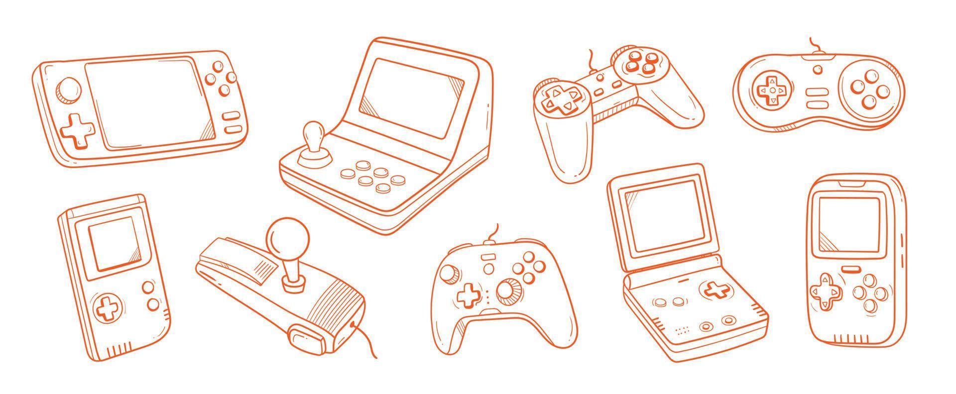 retro video game consoles outline style set vector