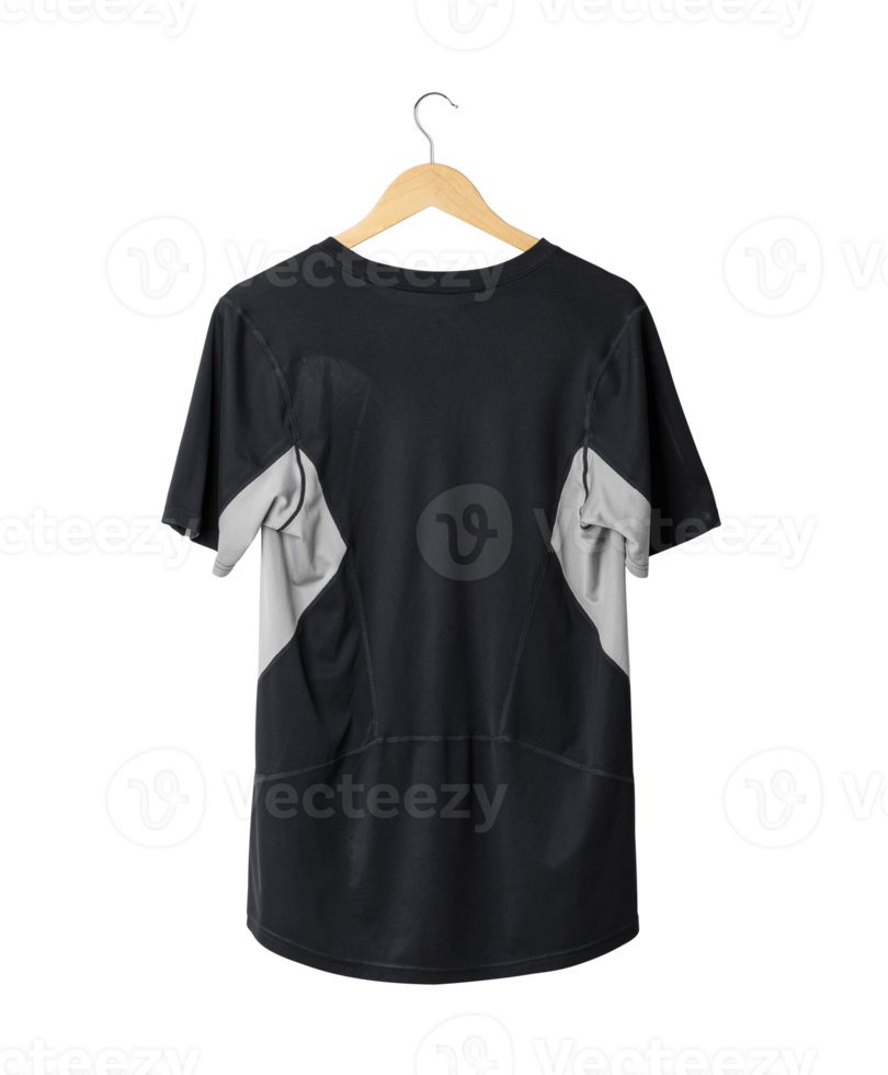 Black sport T shirt mockup hanging, Png file