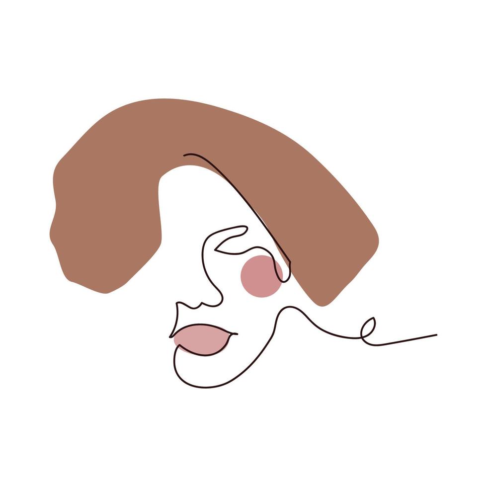 mujer con arte de línea de estilo de cabello castaño vector