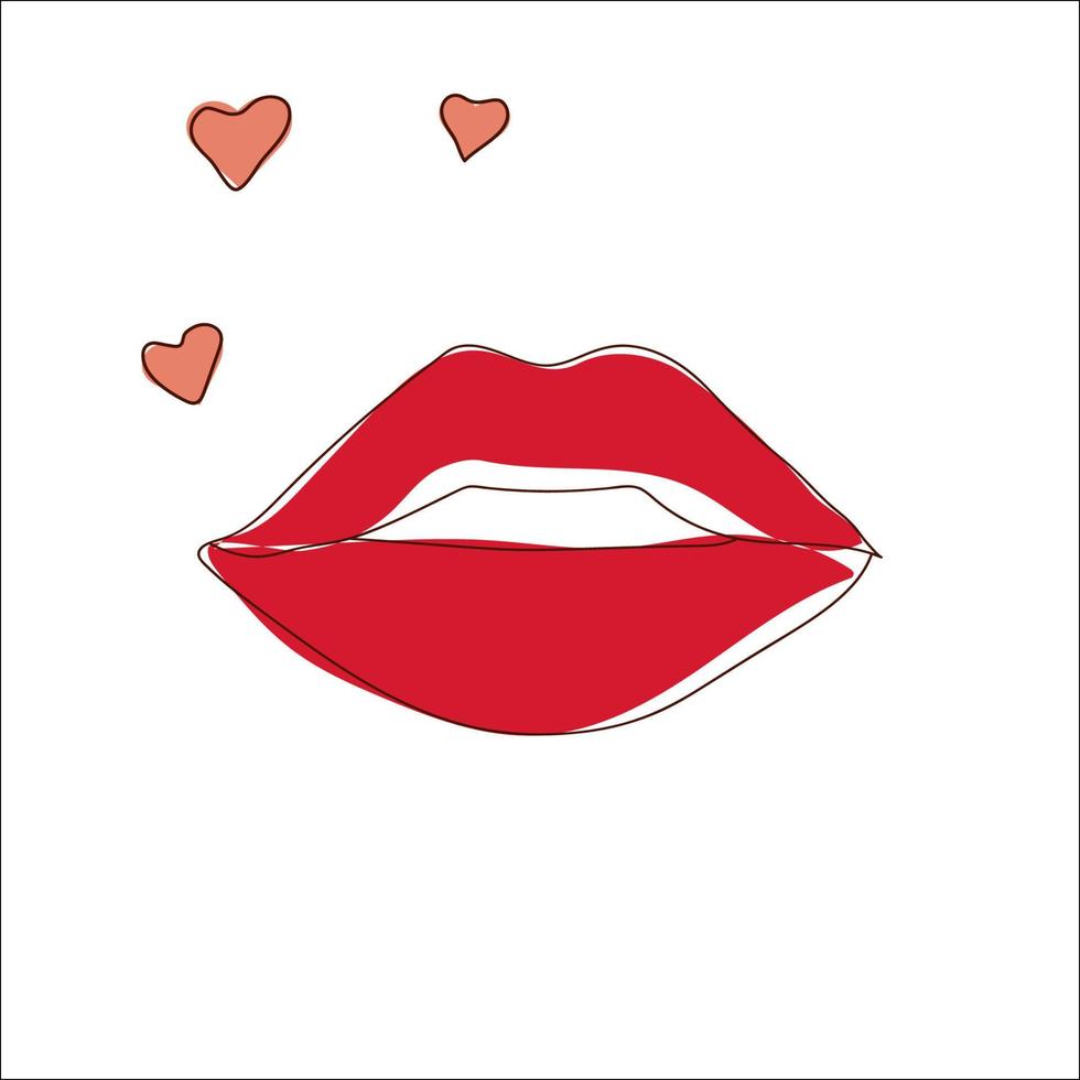 bright red lips in line art style vector