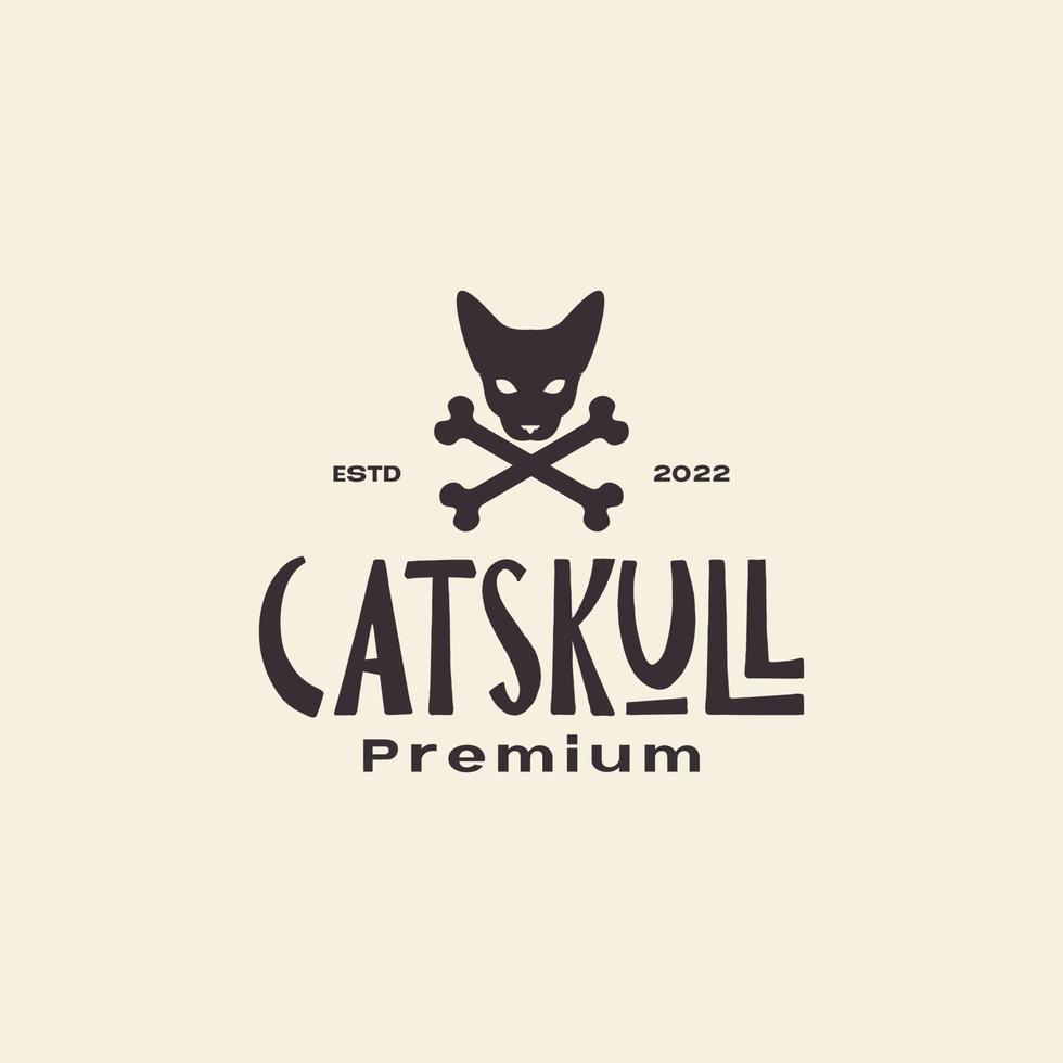 head cat with cross bones vintage logo design vector graphic symbol icon illustration creative idea