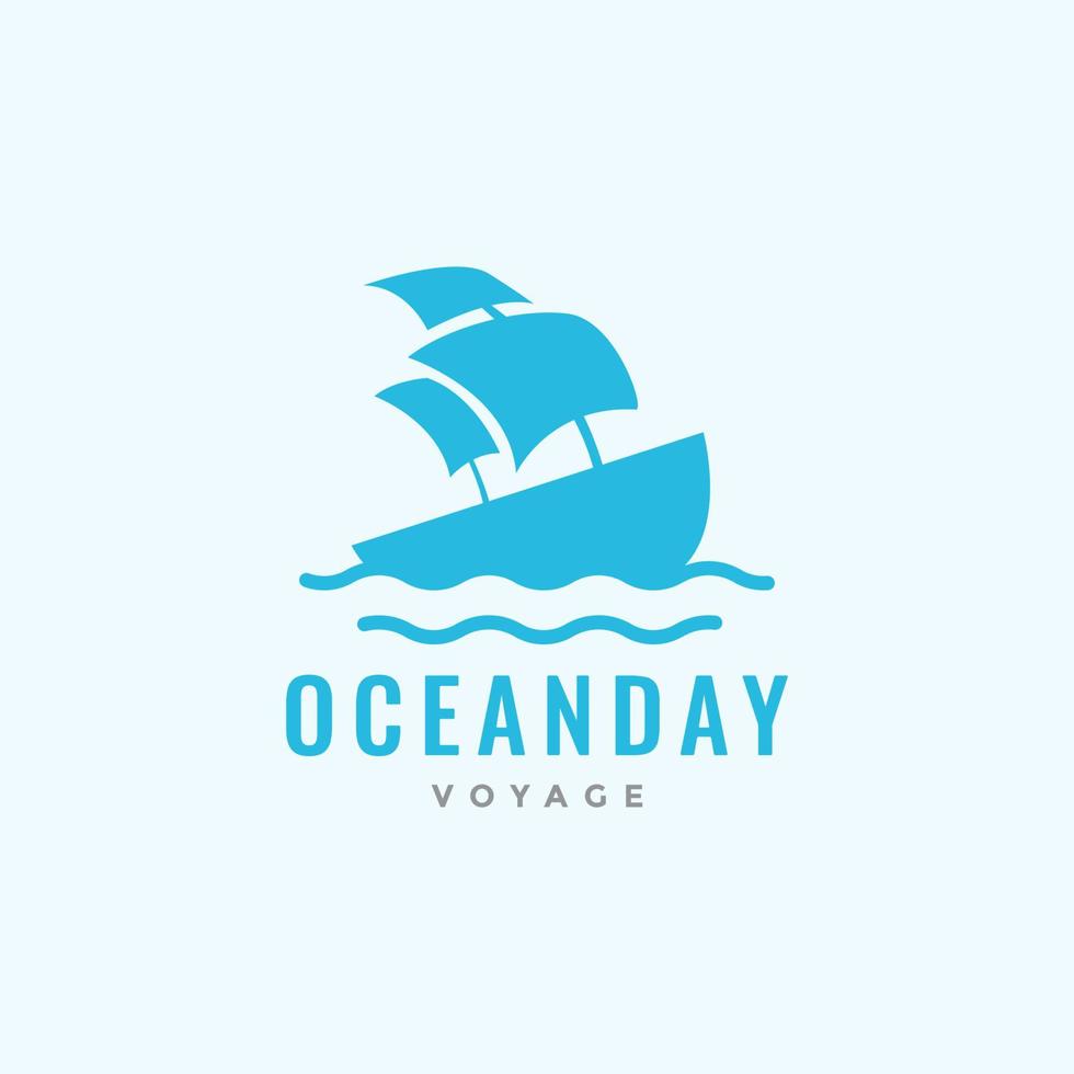 old ship with ocean blue simple logo design vector graphic symbol icon illustration creative idea