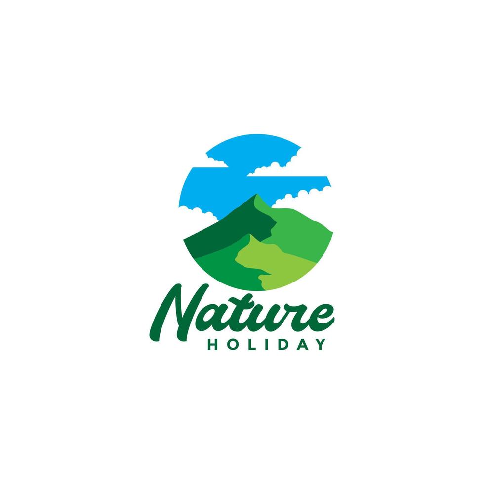 circle with colorful sky and hill green nature logo design vector graphic symbol icon illustration creative idea